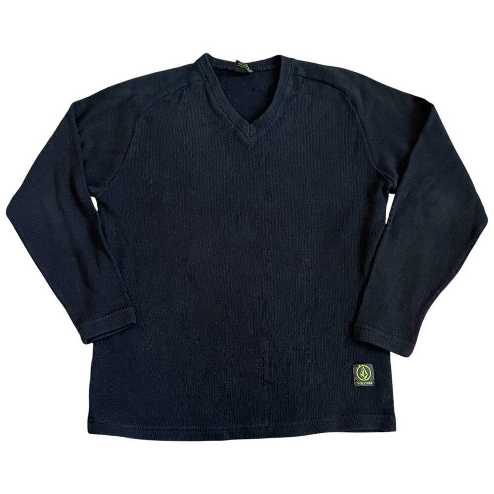 Vintage Volcom Men’s V Neck Sweater Sz M Black Cotton Made in USA Skate Surf